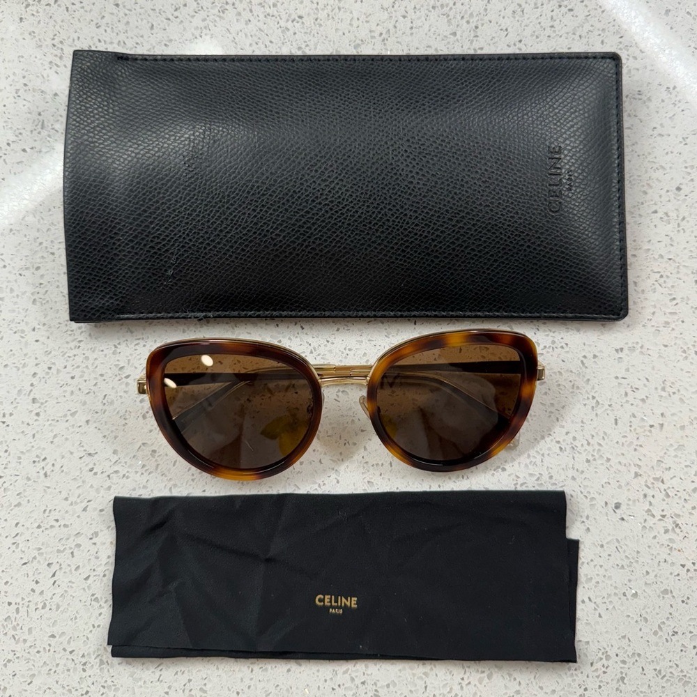 NWOT CELINE CAT EYE SUNGLASSES - CL40203U - HAVANA / GOLD - Picture 2 of 9